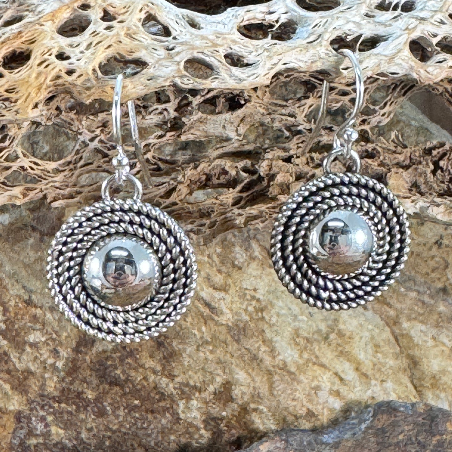 Sterling Silver Dome Twist Earrings by Artie Yellowhorse
