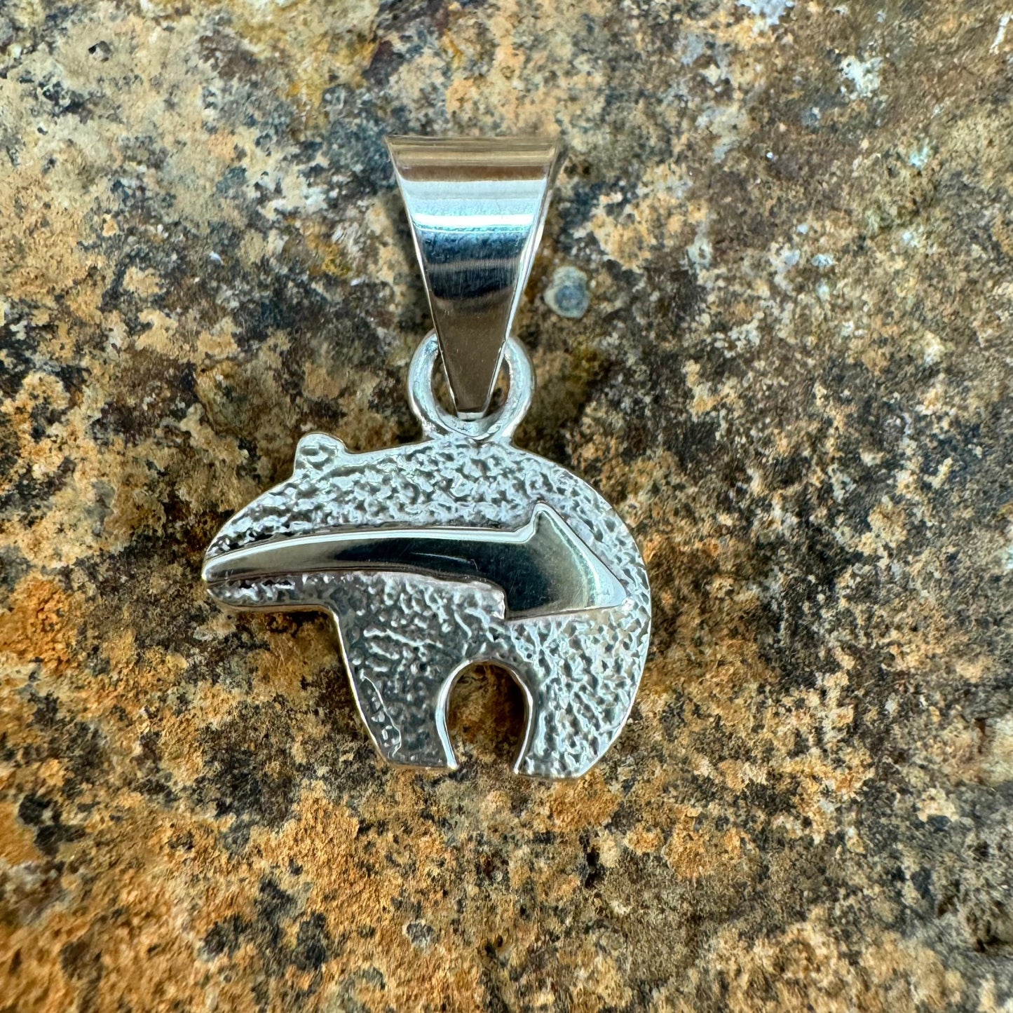 David Rosales Sonoran Gold Inlaid Sterling Silver Pendant Bear