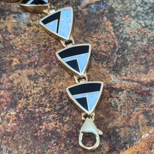 Vintage - Ray Tracey Knifewing 14k Gold Bracelet – Opal & Black Jade Inlay - Estate