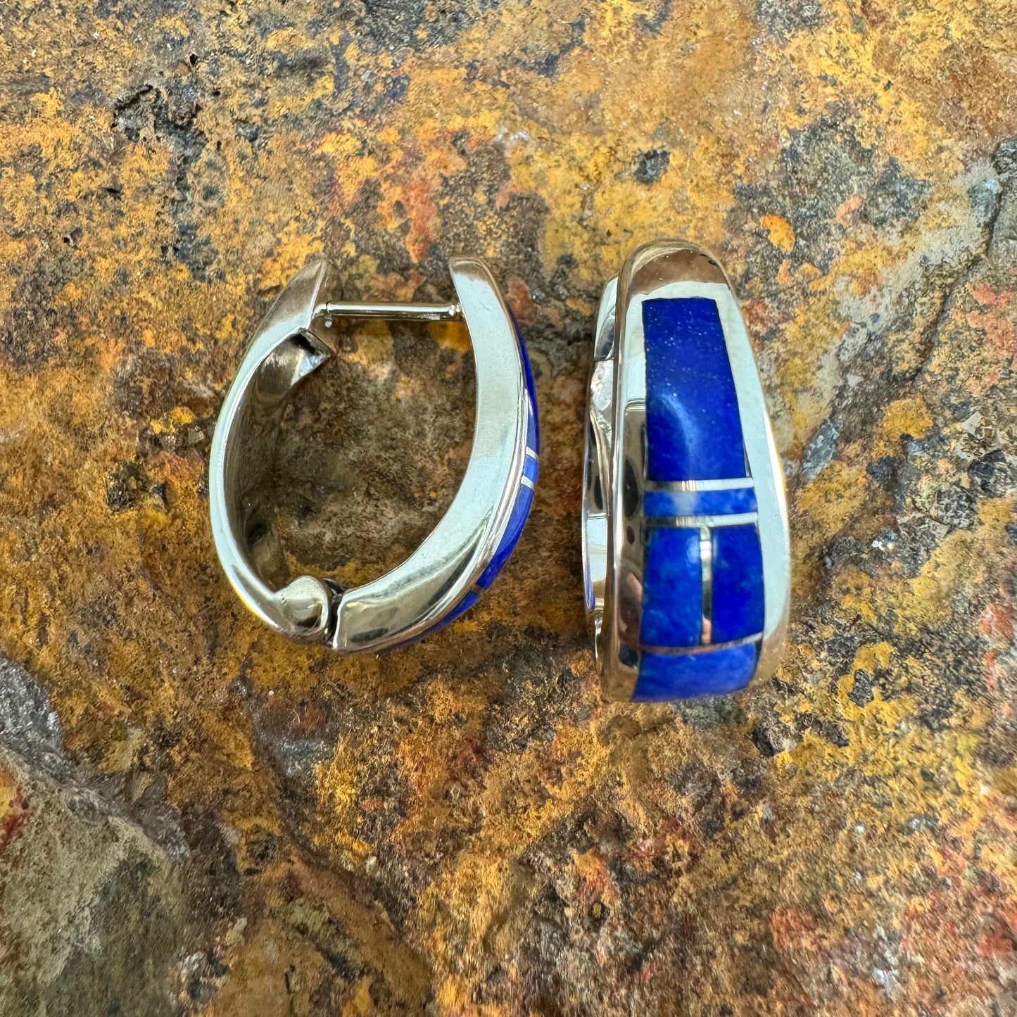 David Rosales Blue Water Inlaid Sterling Silver Earrings Huggies