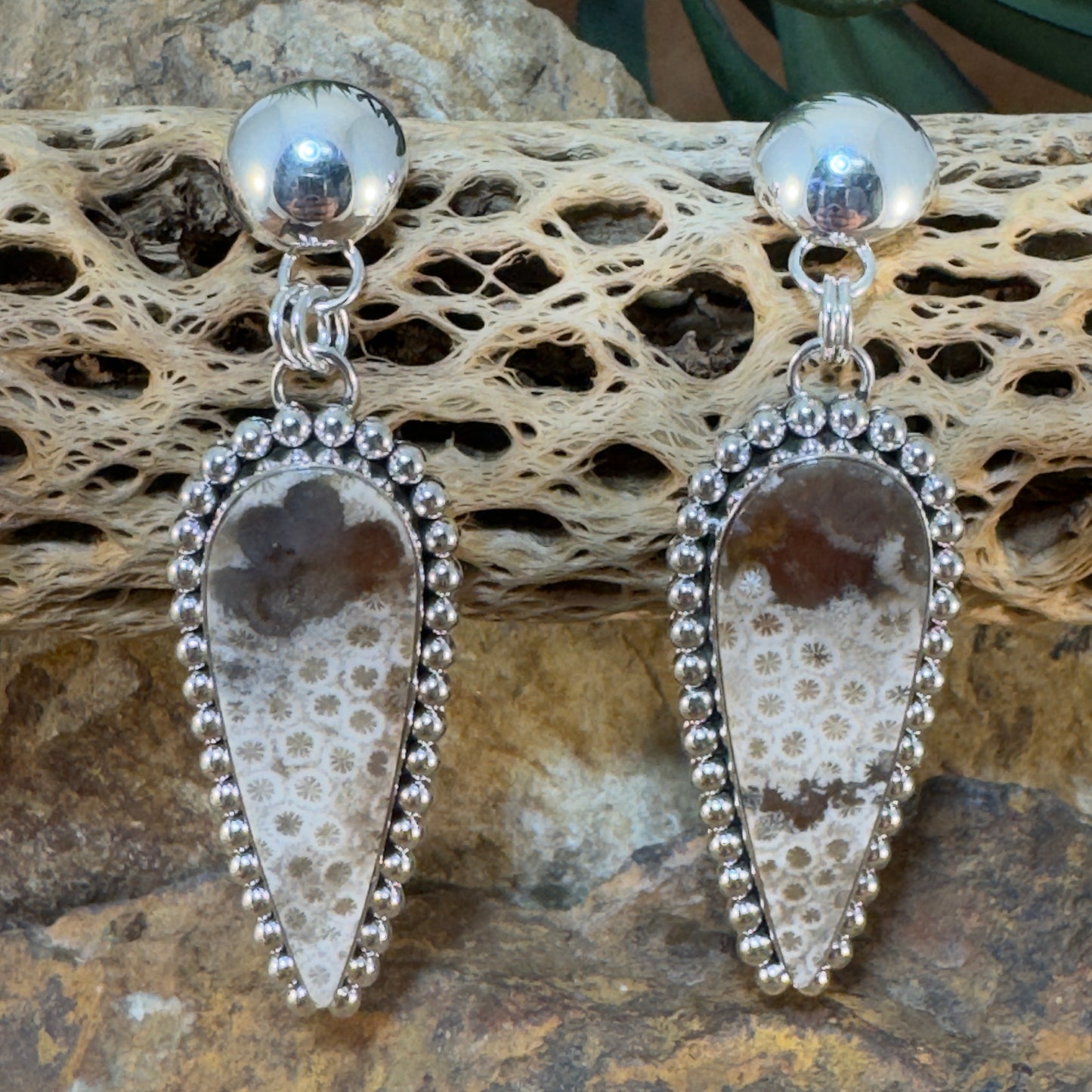 Fossil Coral Drop Earrings by Artie Yellowhorse