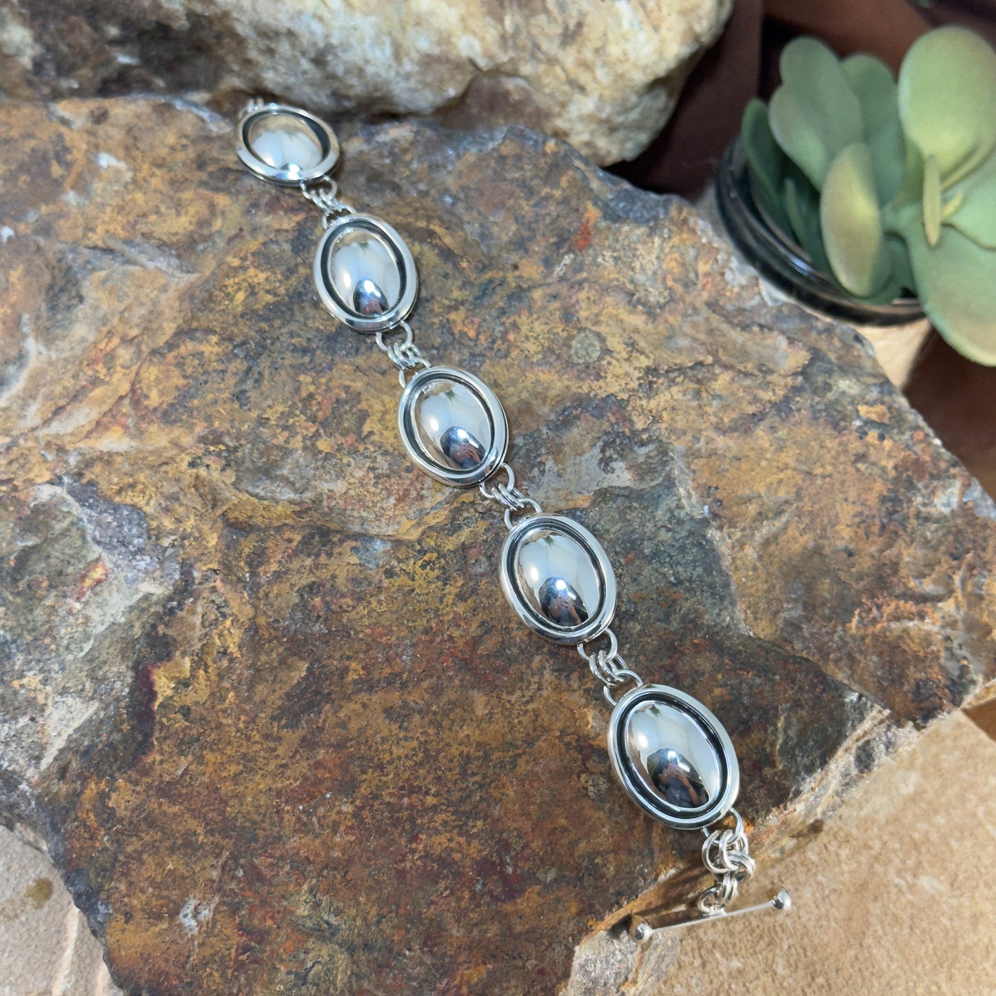 Sterling Silver Oval Dome Link Bracelet by Artie Yellowhorse