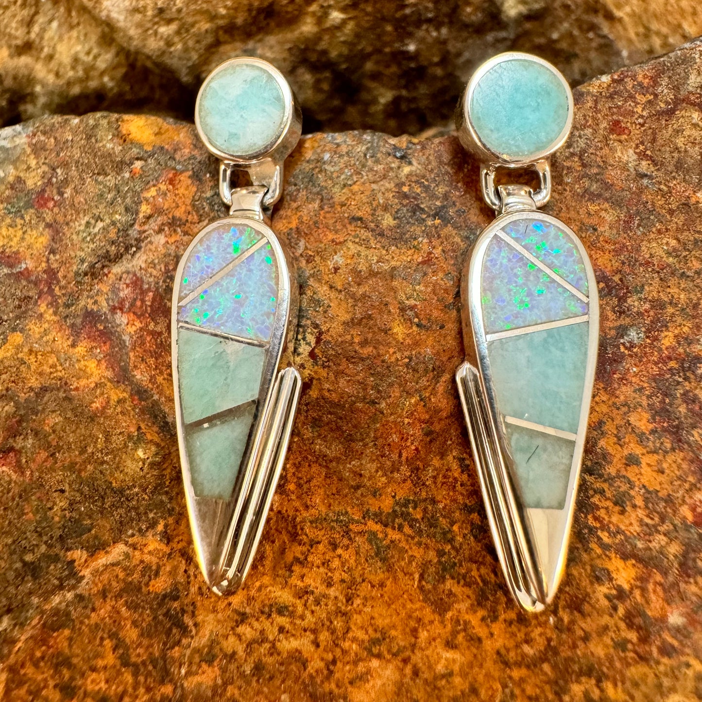 David Rosales Amazing Light Inlaid Sterling Silver Earrings