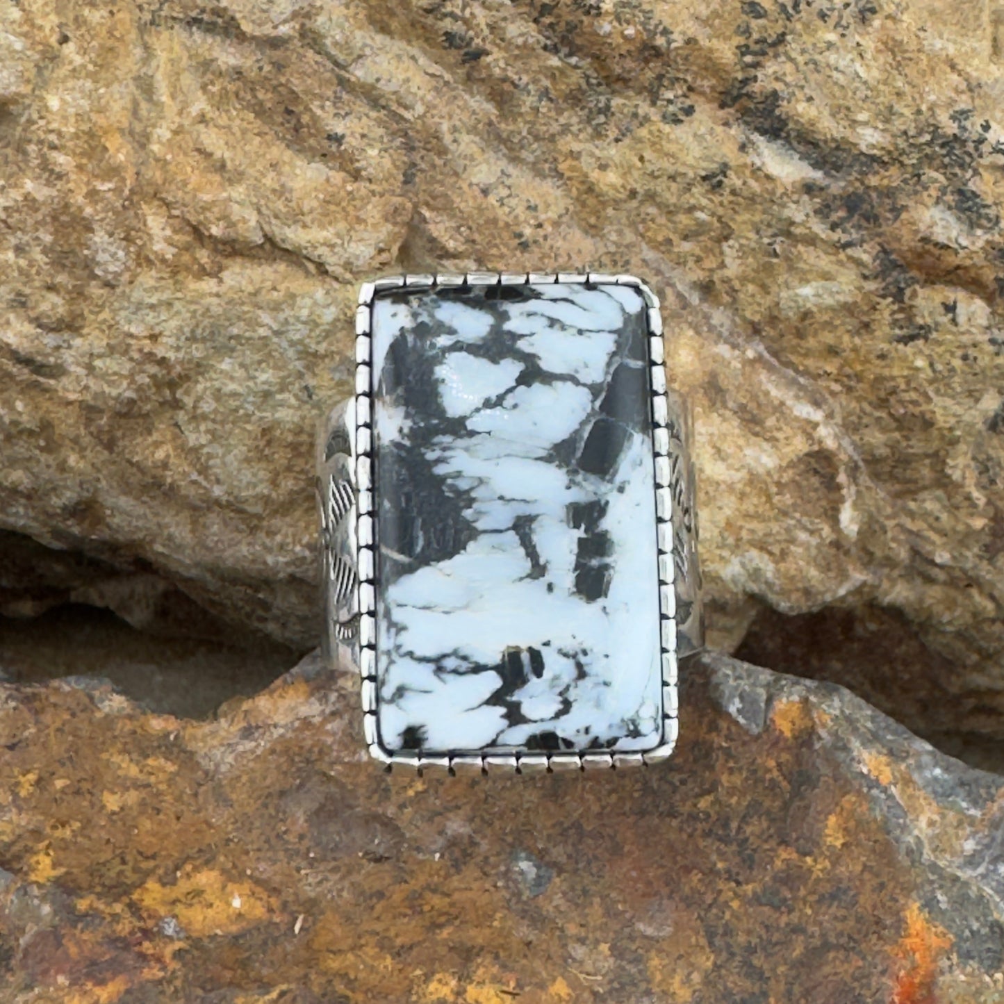 White Buffalo Sterling Silver Ring by Murphy Platero - Size 11.5