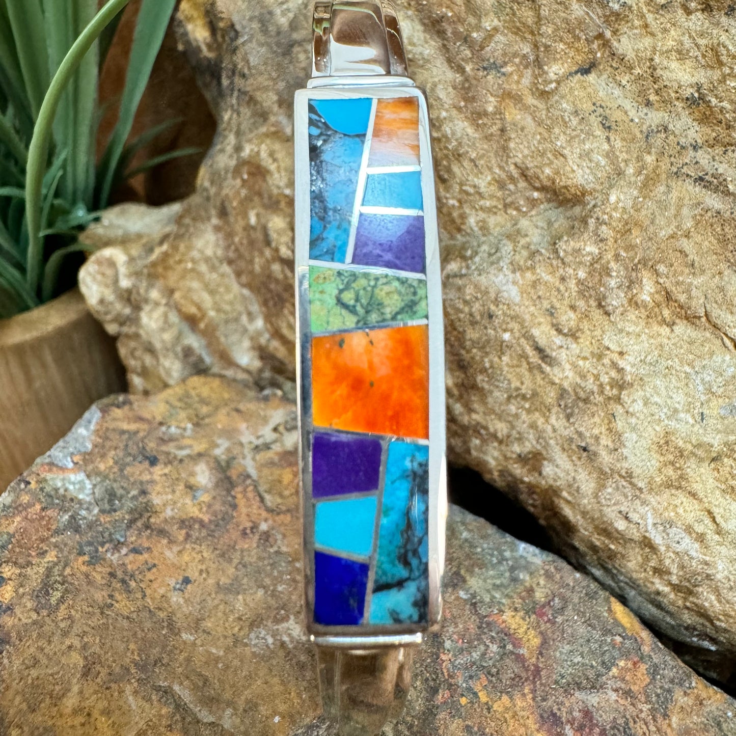 David Rosales Indian Summer Inlaid Sterling Silver Bracelet