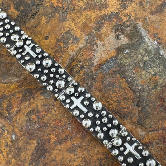 Traditional Dot and Cross Sterling Silver Link Bracelet by Akee Douglas
