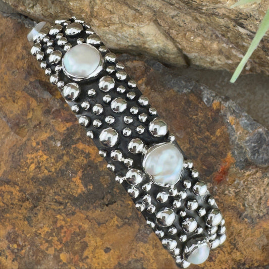 Million Drops Fresh Water Pearl Sterling Silver Cuff Bracelet by Ray Coriz