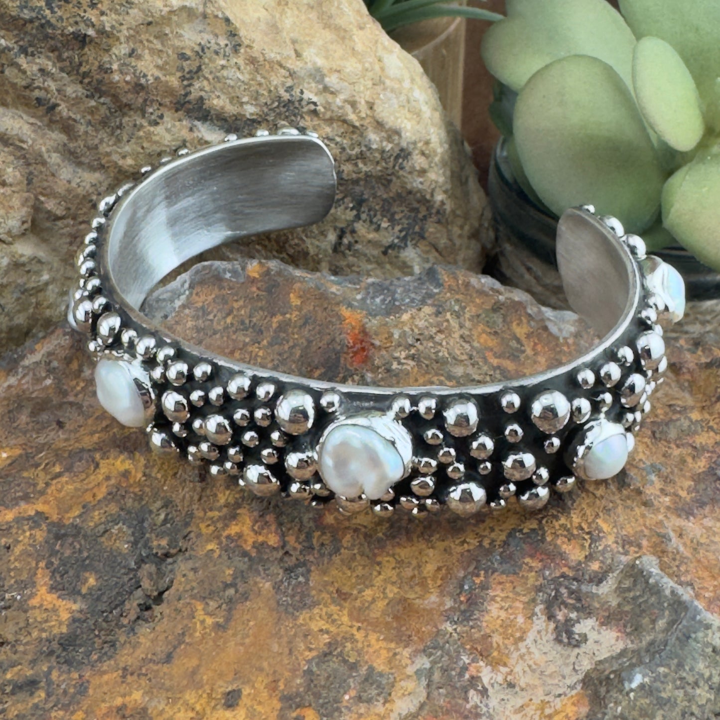 Million Drops Fresh Water Pearl Sterling Silver Cuff Bracelet by Ray Coriz