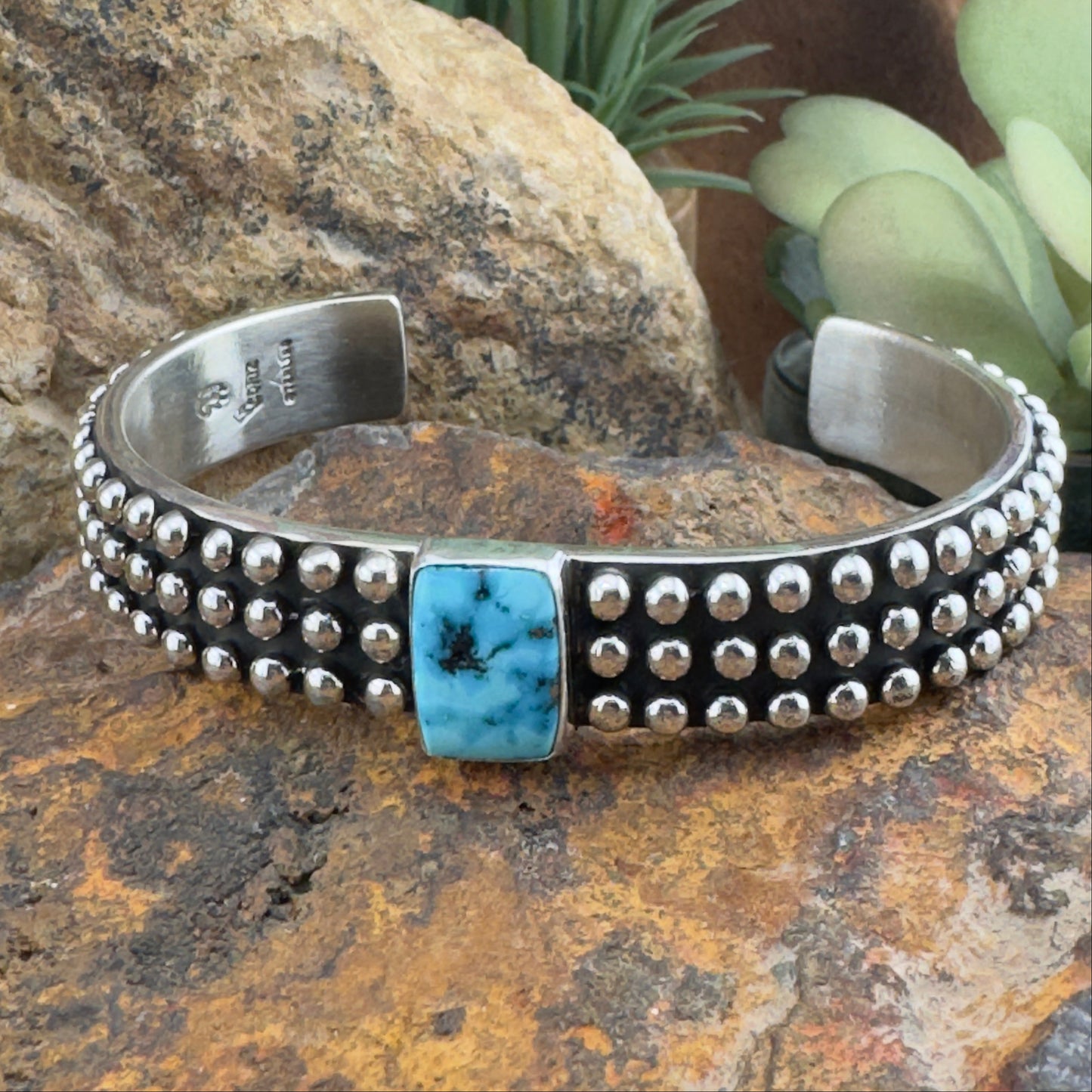 Million Drops Kingman Turquoise Sterling Silver Cuff Bracelet by Ray Coriz