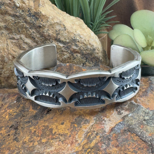 Traditional Sterling Silver Cuff Bracelet by Jerald Tahe