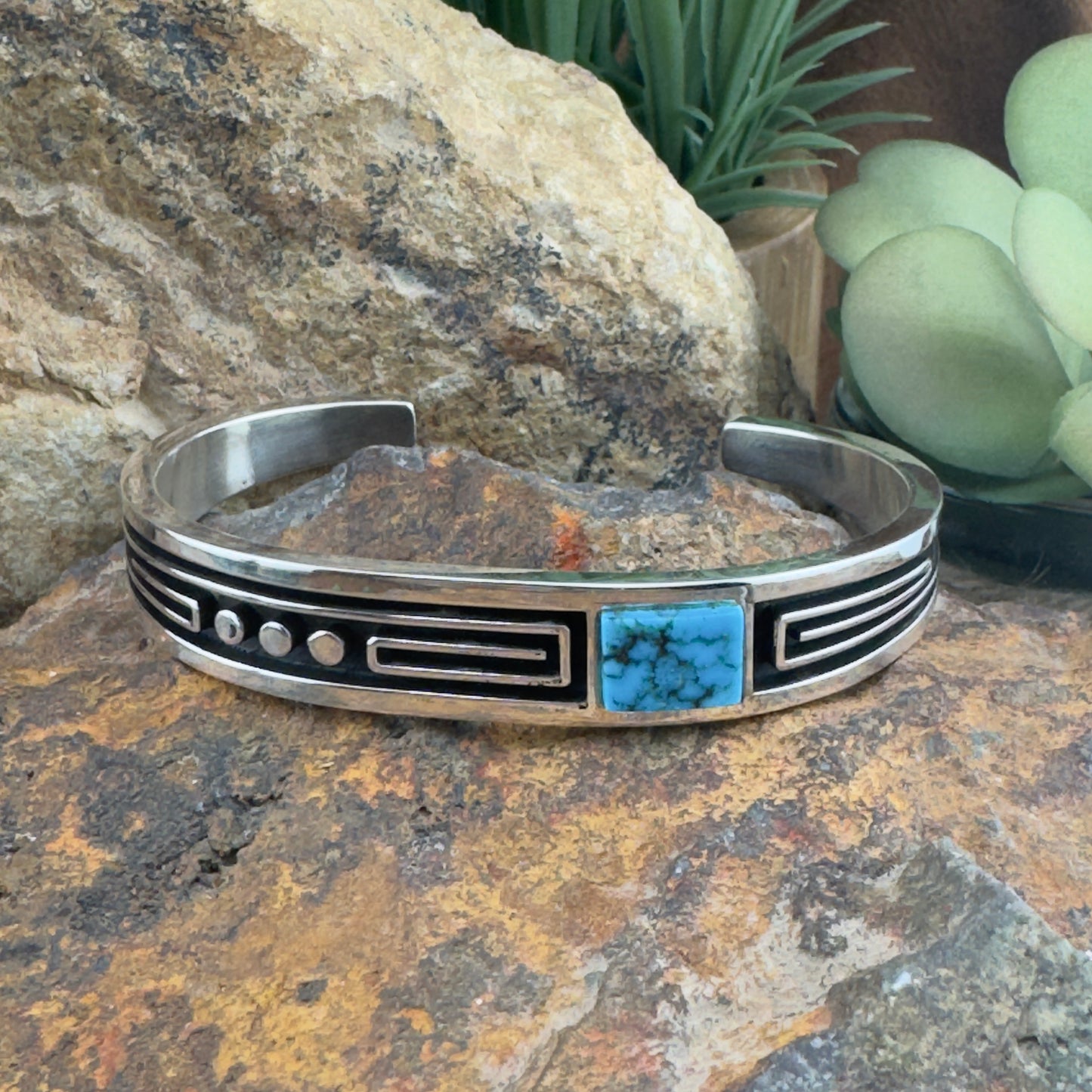 Inlaid Water Web Turquoise & Silver Overlay Cuff by Albert Nells