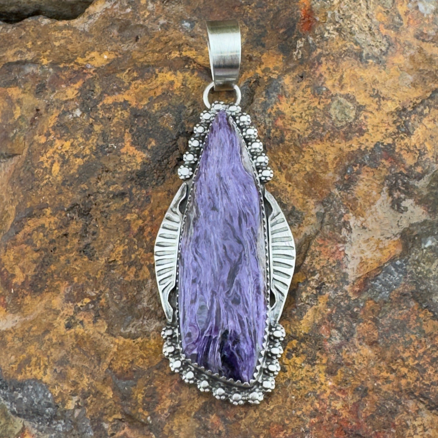 Purple Charoite Sterling Silver Pendant by Mary Tso