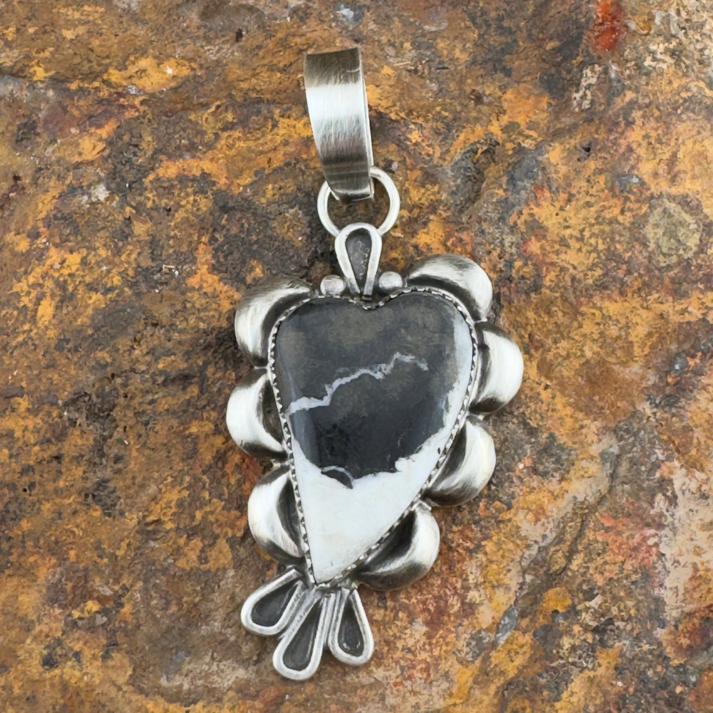 White Buffalo Sterling Silver Heart Pendant by Mary Tso