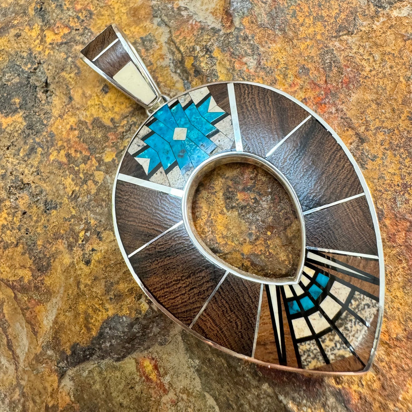 David Rosales Ironwood Inlaid Sterling Silver Pendant