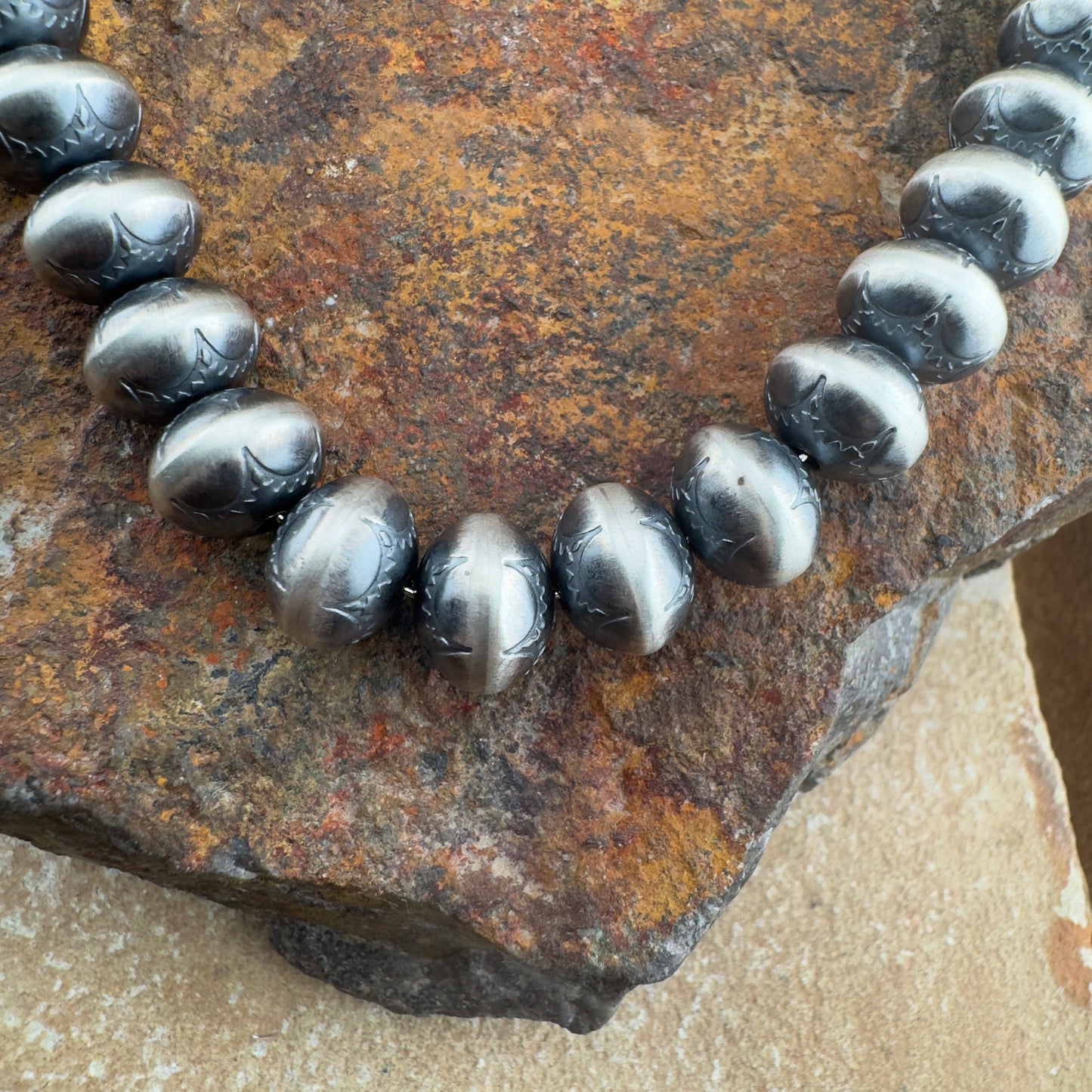 Stamped 10mm Navajo Pearls – 24" Necklace by Dorinda Mariano