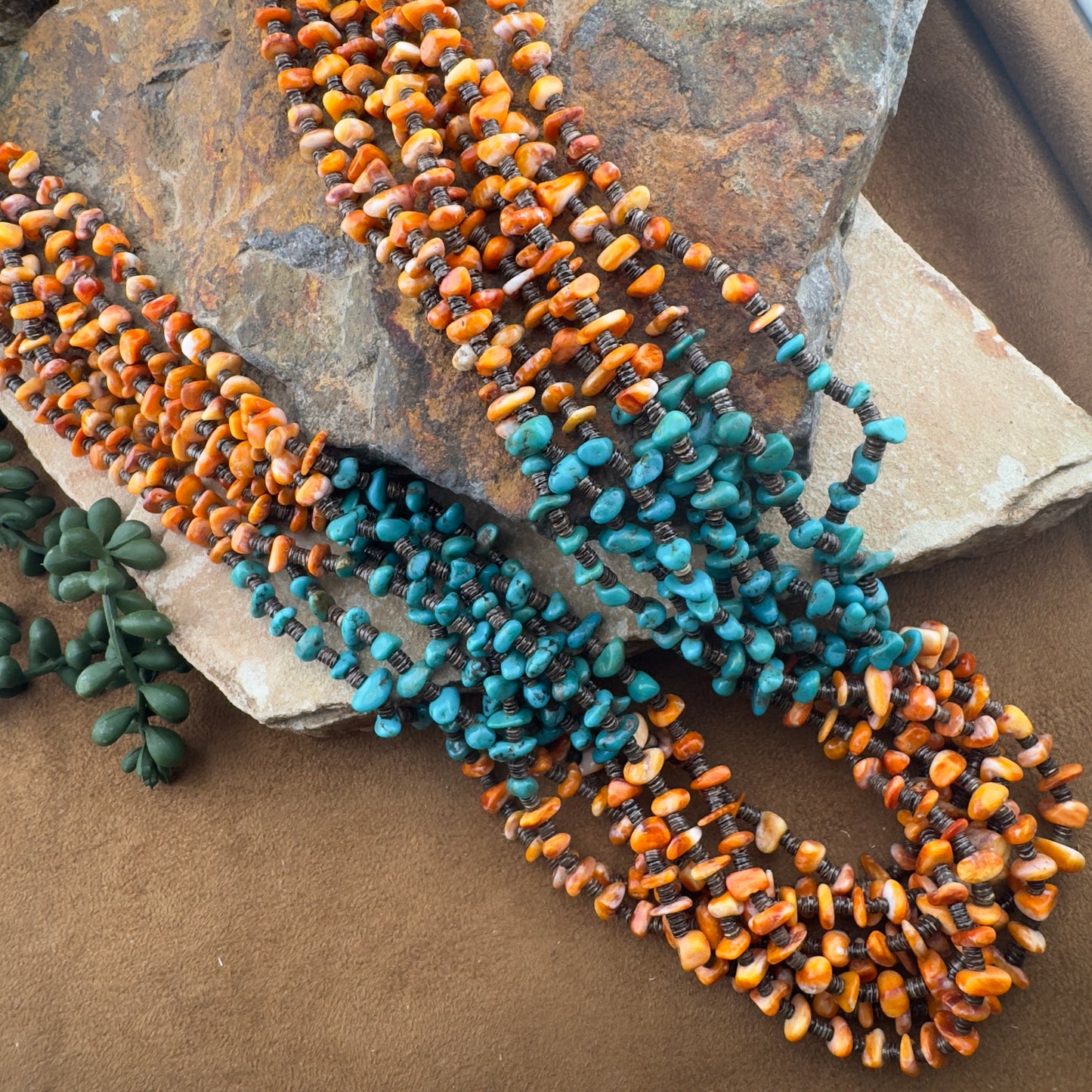 Multi-Strand Spiny Oyster & Turquoise Necklace by Daniel Coriz