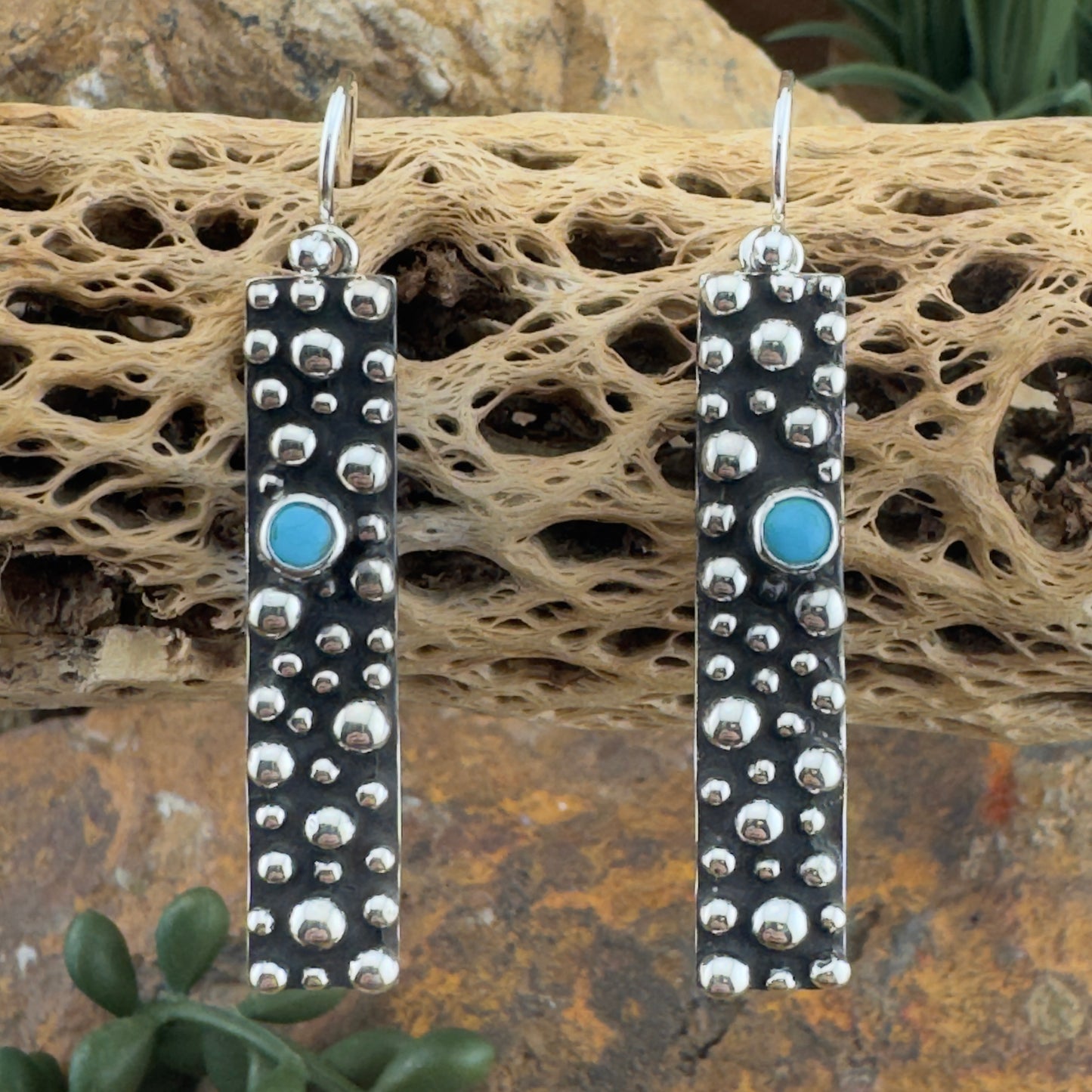 Million Drops Sleeping Beauty Turquoise Sterling Silver Drop Earrings by Ray Coriz