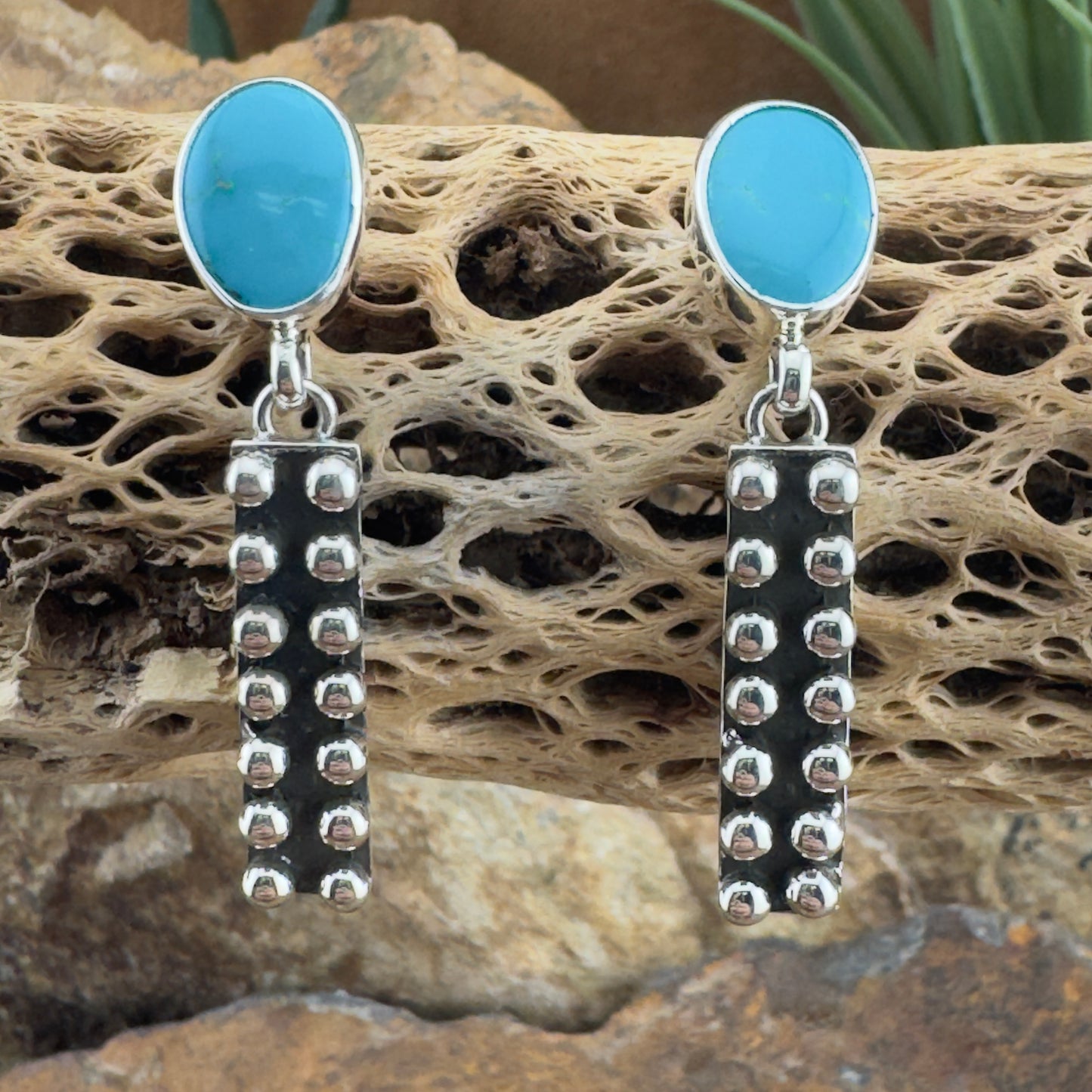 Million Drops Kingman Turquoise Sterling Silver Drop Earrings by Ray Coriz