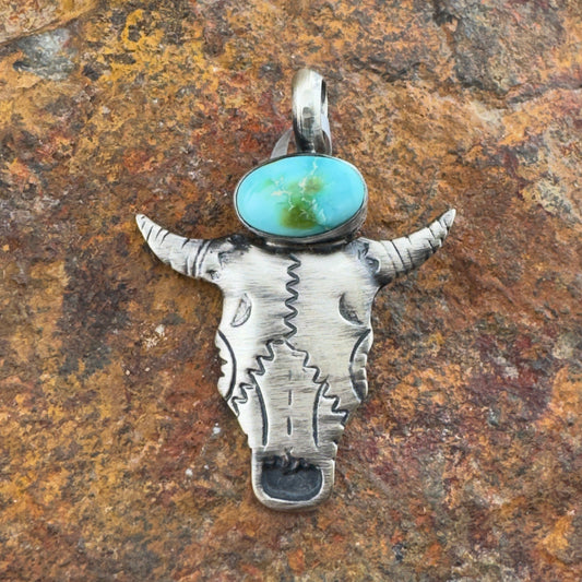 Sterling Silver Buffalo Skull Pendant with Turquoise Cabochon