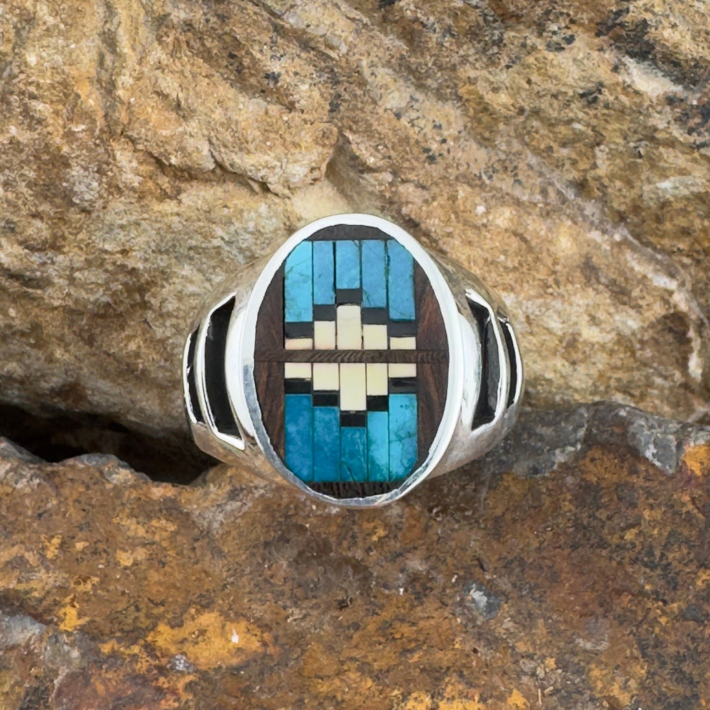 David Rosales Ironwood Inlaid Sterling Silver Ring