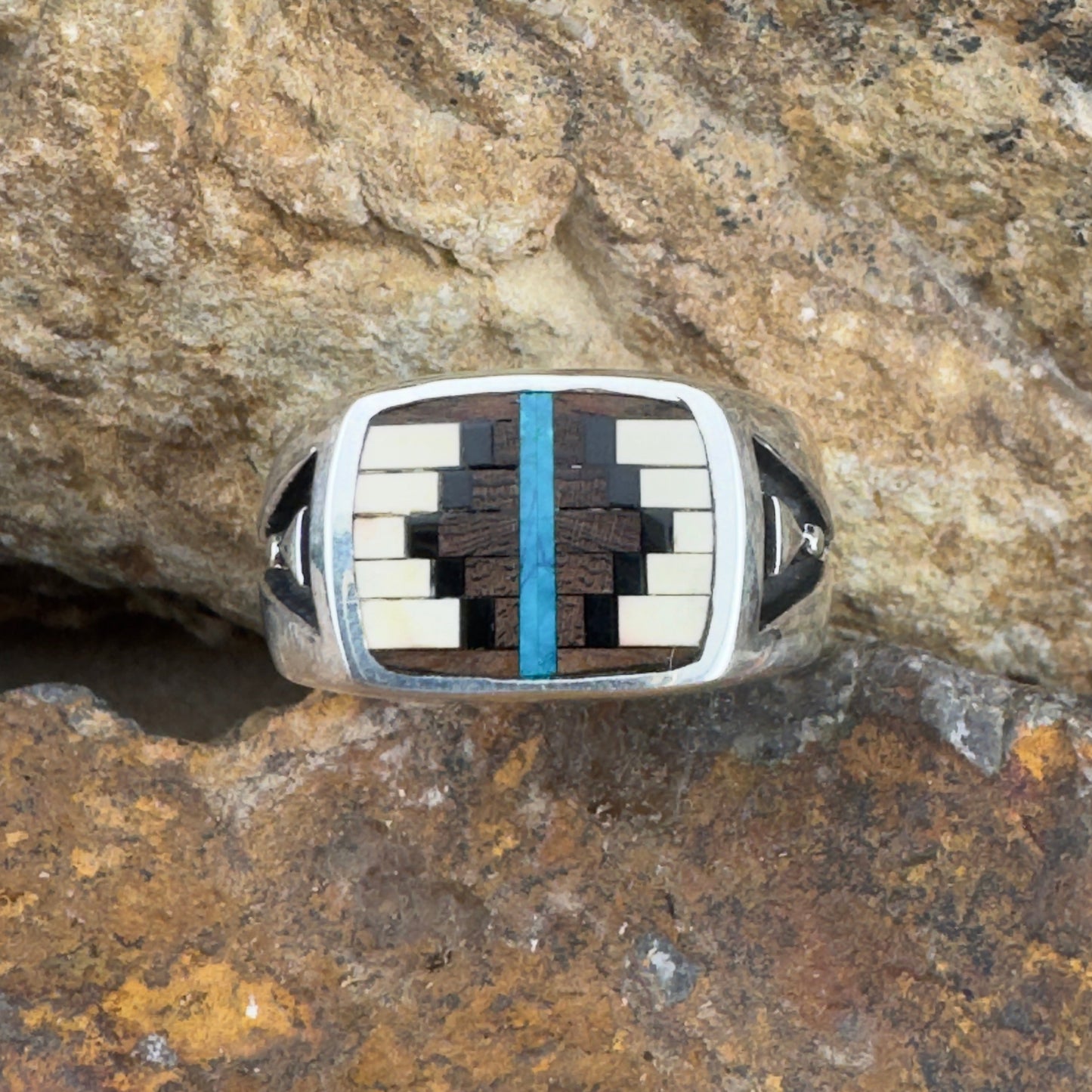 David Rosales Ironwood Inlaid Sterling Silver Ring