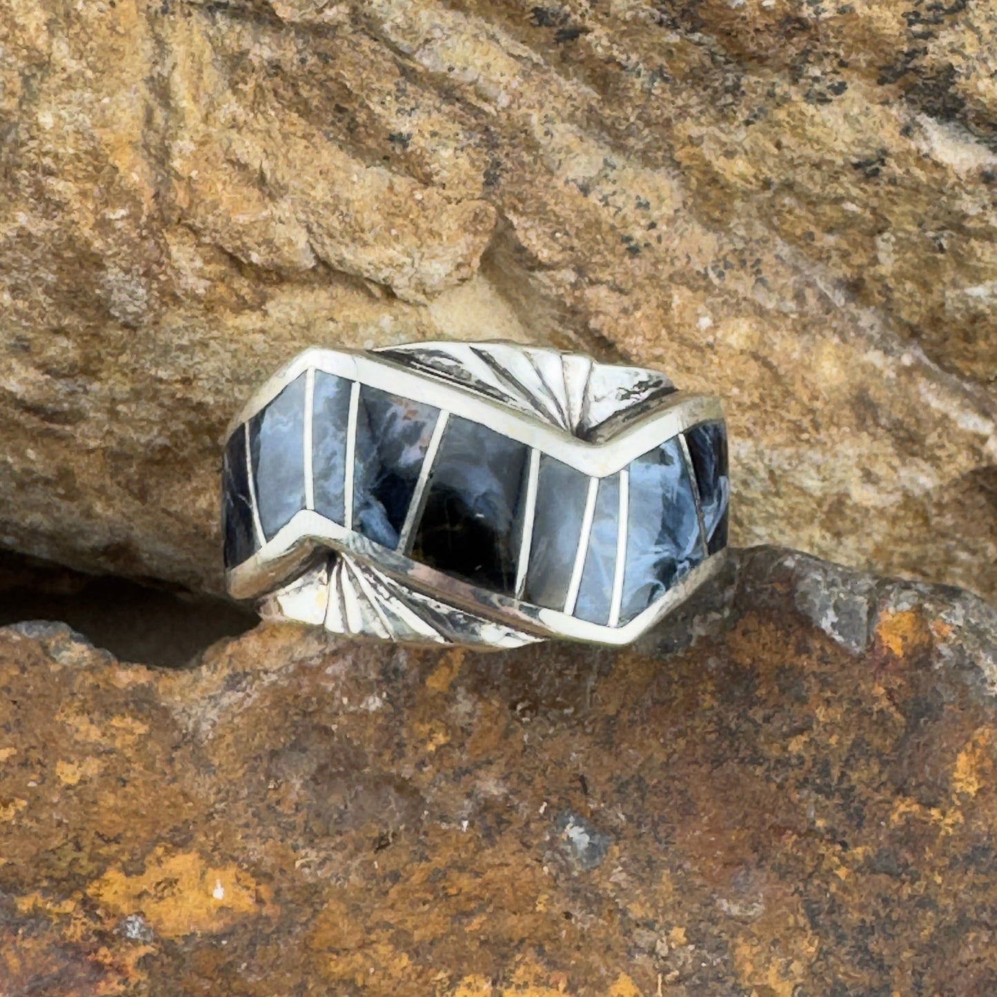 David Rosales Pietersite Inlaid Sterling Silver Ring