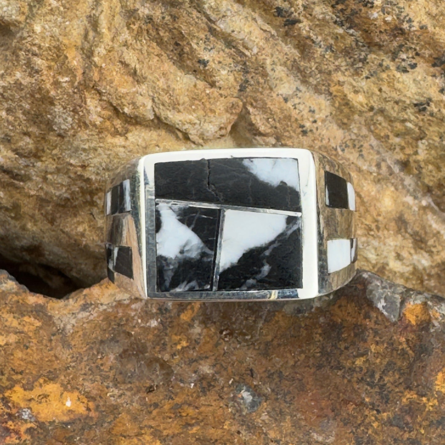 David Rosales White Buffalo Inlaid Sterling Silver Ring