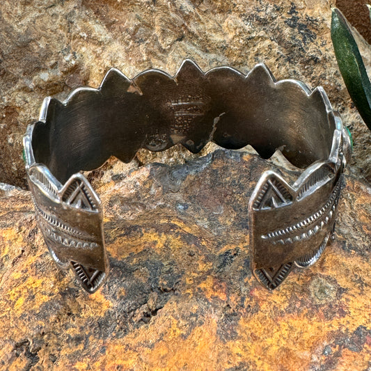 Vintage Sterling Silver and Malachite Cuff Bracelet by E. Belone - Estate Jewelry