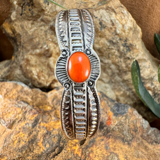 Vintage Red Coral Silver Bracelet - Estate Jewelry