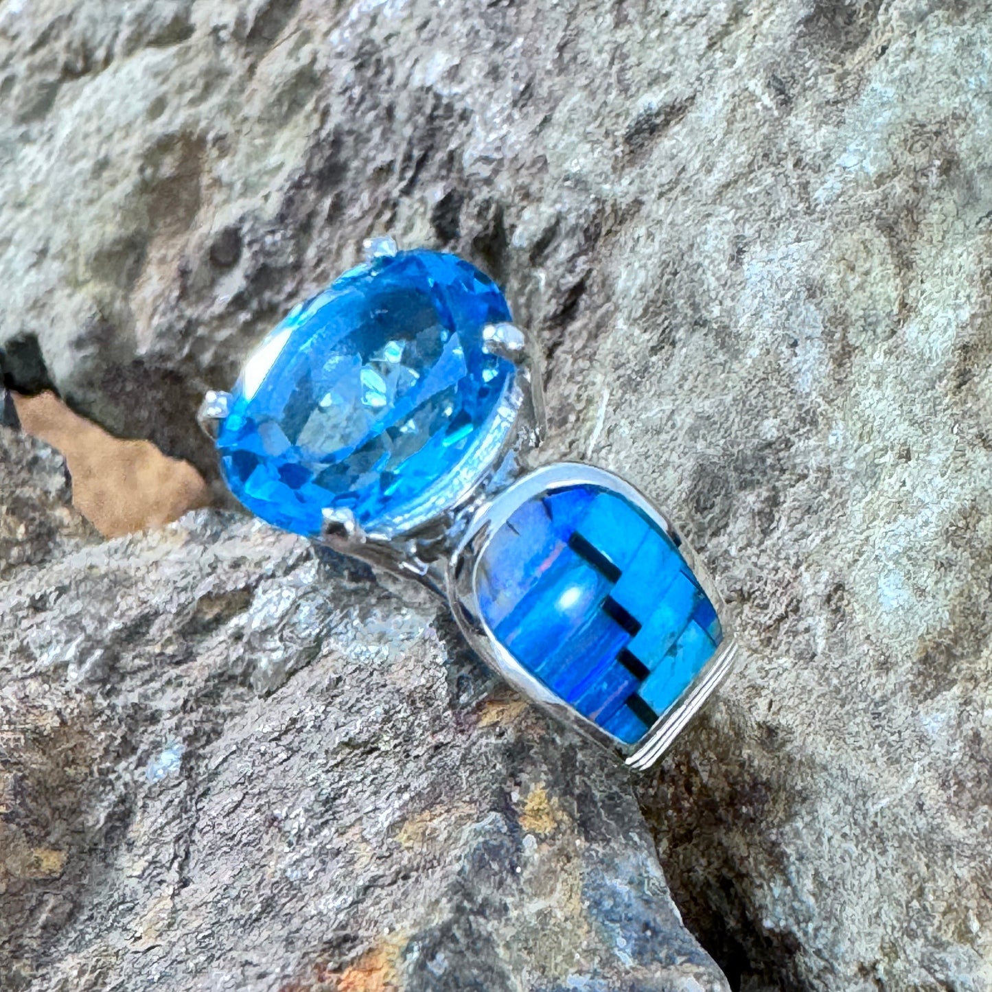 David Rosales Stardust Inlaid Sterling Silver Ring w/ Blue Topaz