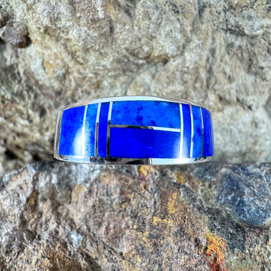 David Rosales Blue Water Inlaid Sterling Silver Ring