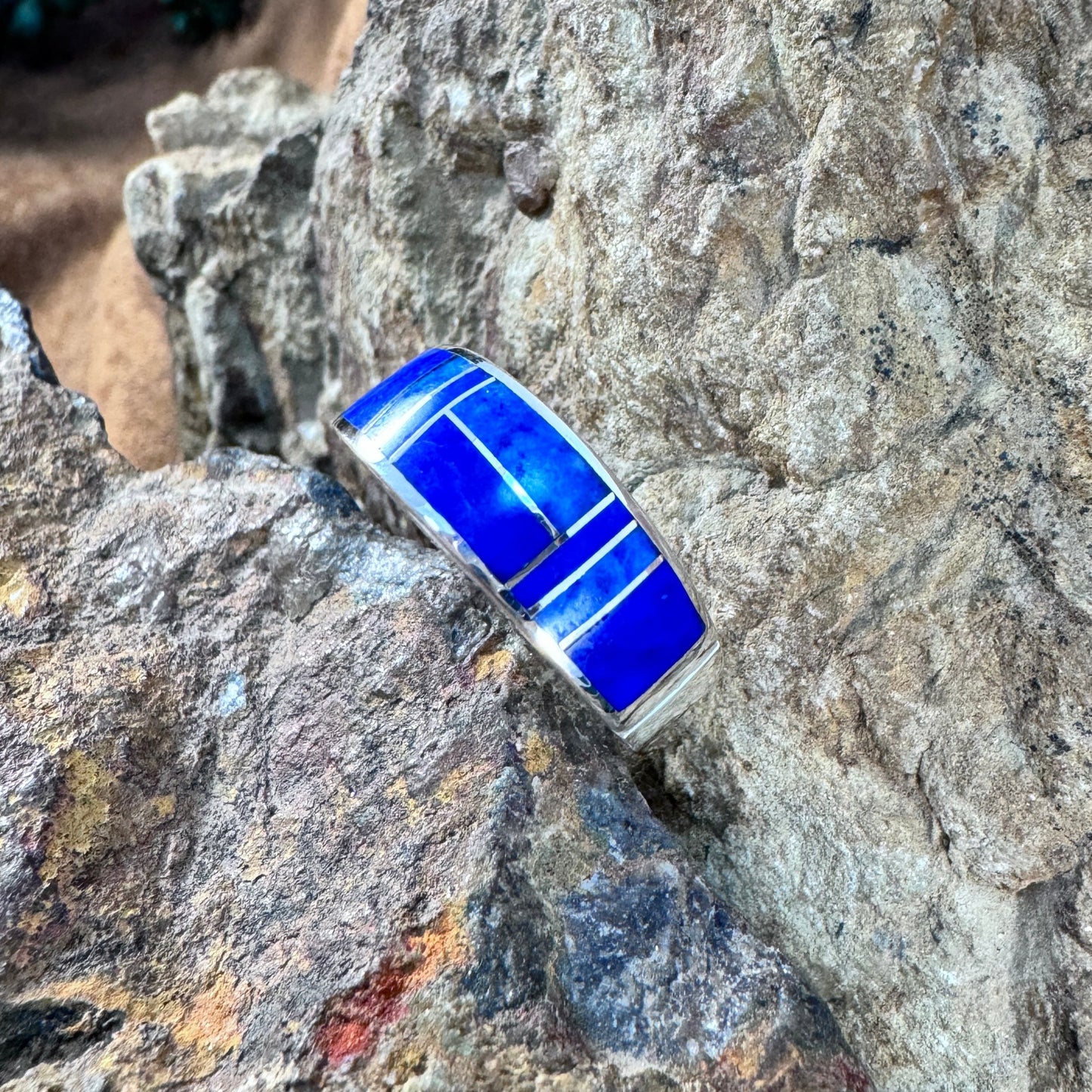 David Rosales Blue Water Inlaid Sterling Silver Ring