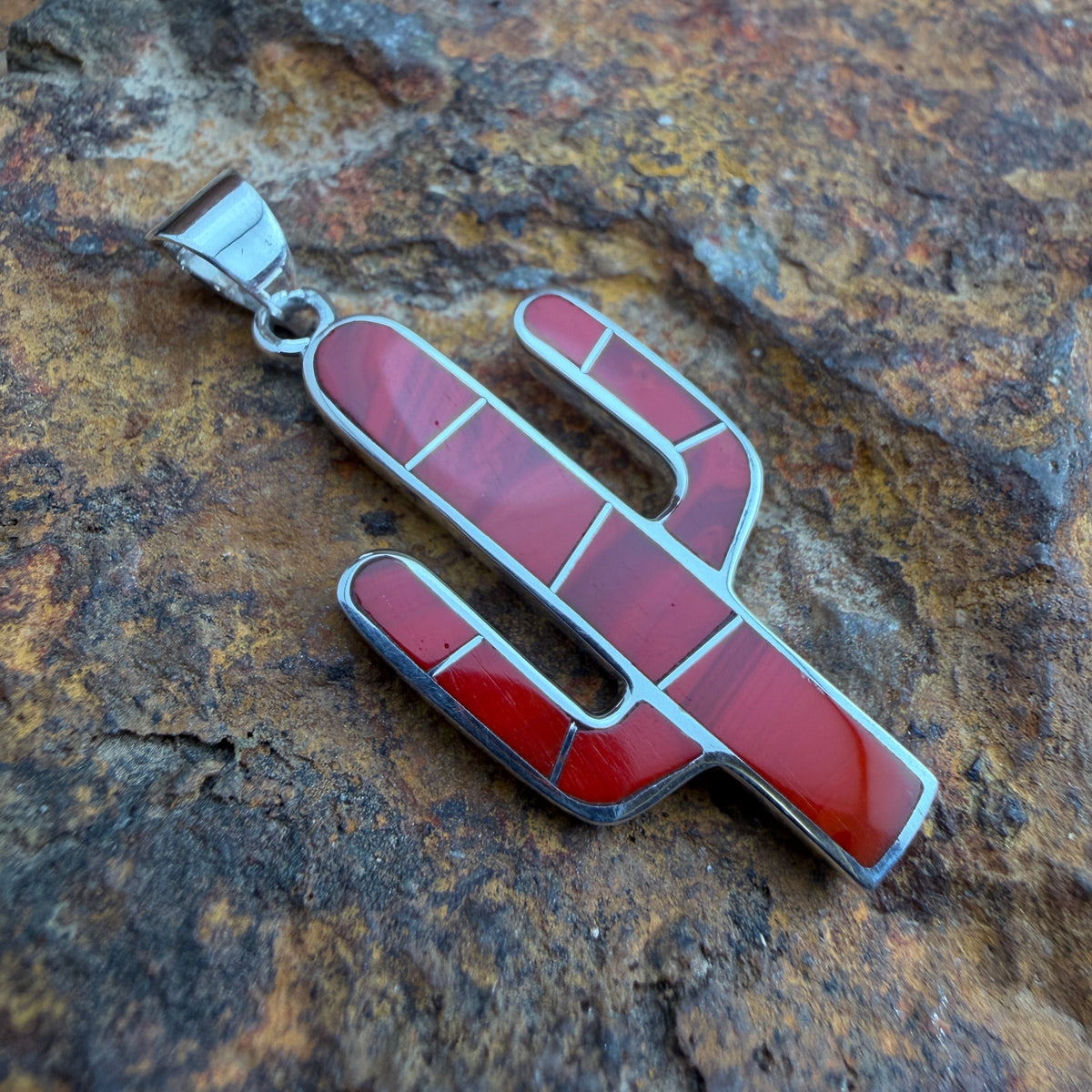 David Rosales Rosarita Inlaid Sterling Silver Pendant Cactus
