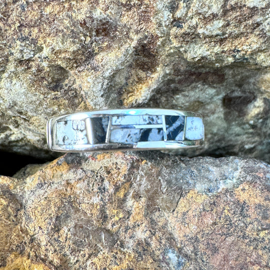 David Rosales White Buffalo Inlaid Sterling Silver Ring