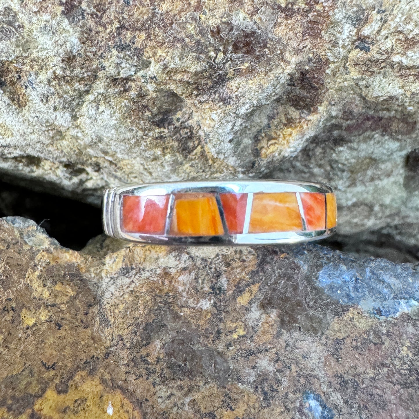 David Rosales Desert Fire Inlaid Sterling Silver Ring