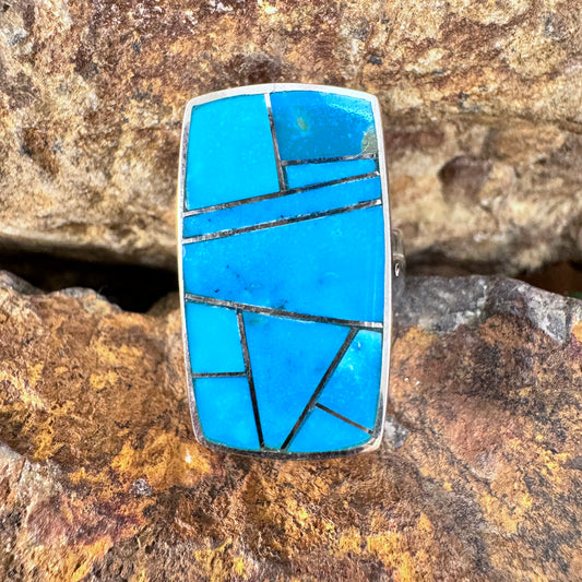 David Rosales Arizona Blue Inlaid Sterling Silver Ring
