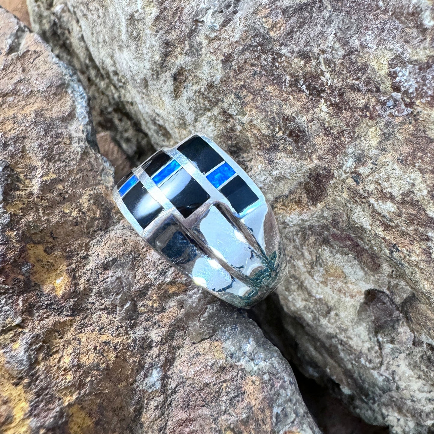 David Rosales Black Beauty Inlaid Sterling Silver Ring