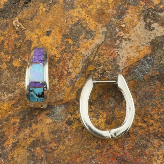 David Rosales Shalako Inlaid Sterling Silver Earrings Huggie