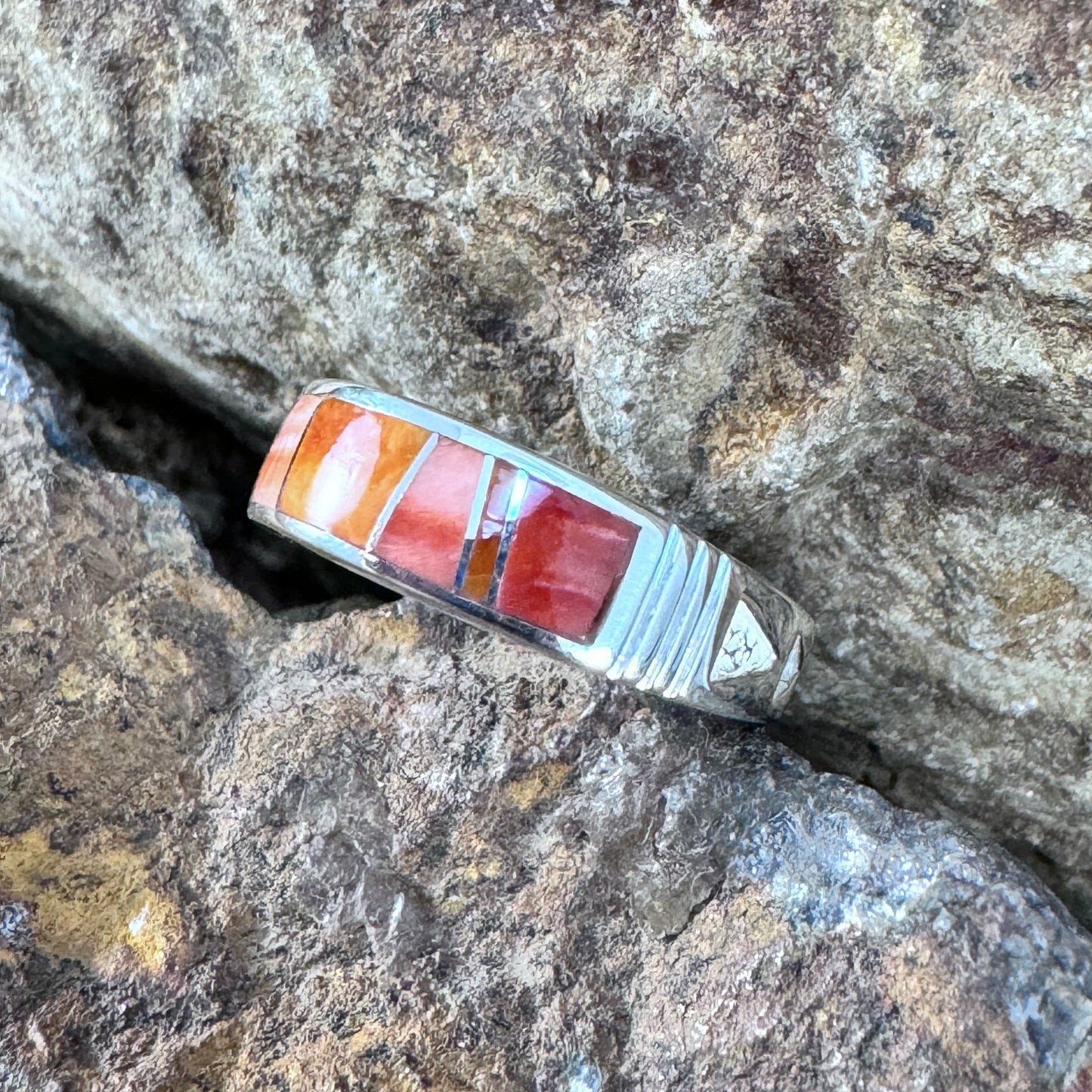 David Rosales Desert Fire Inlaid Sterling Silver Ring