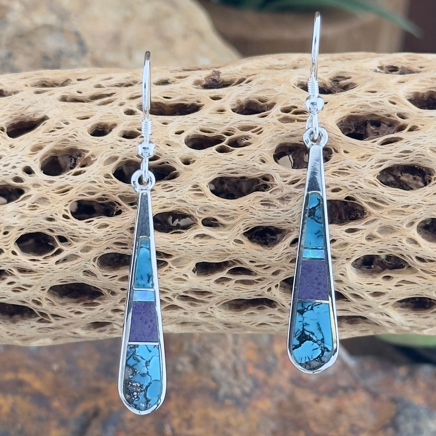 David Rosales Shalako Inlaid Sterling Silver Earrings