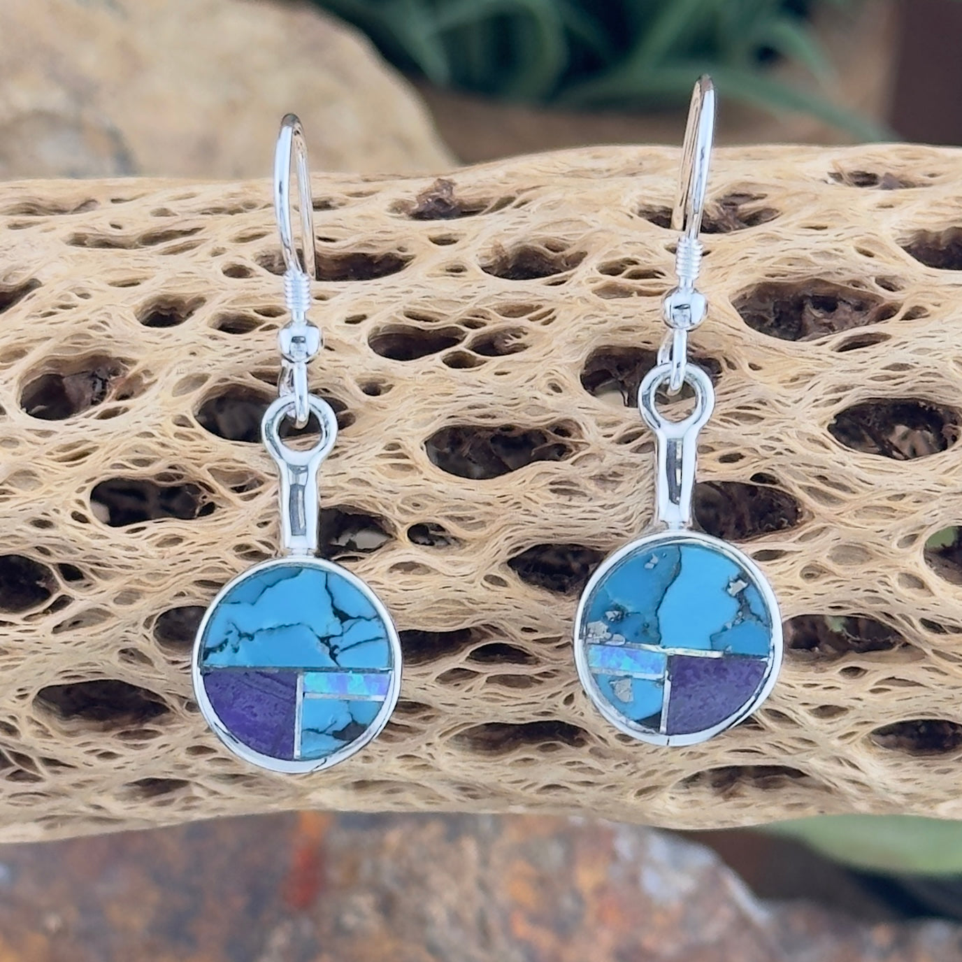 David Rosales Shalako Inlaid Sterling Silver Dangle Earrings
