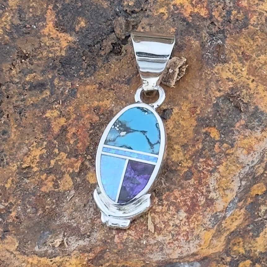 David Rosales Shalako Inlaid Sterling Silver Pendant
