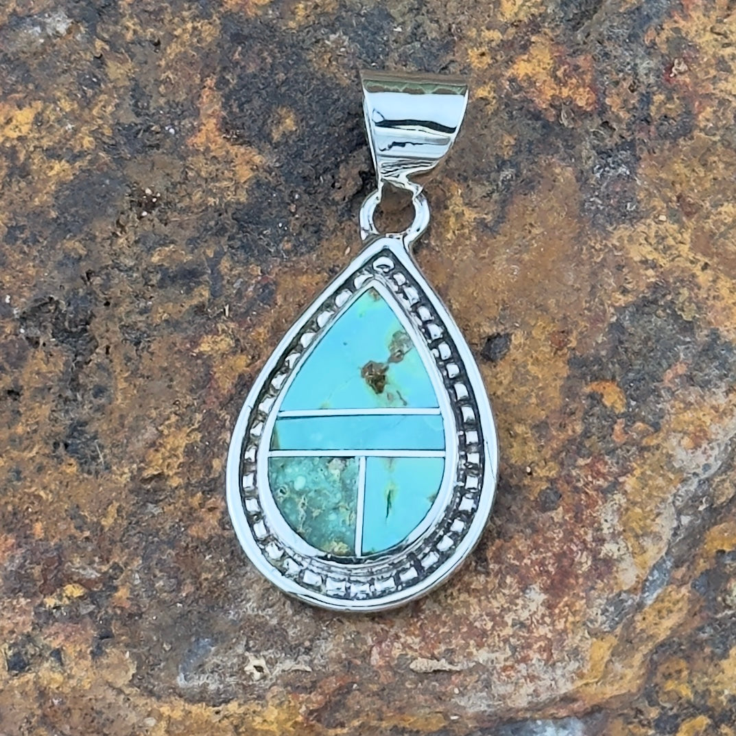 David Rosales Sonoran Gold Turquoise Inlaid Sterling Silver Pendant