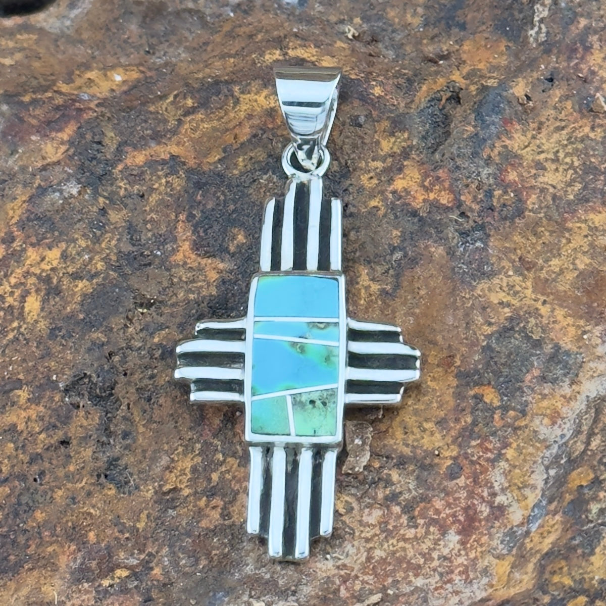 David Rosales Sonoran Gold Turquoise Inlaid Sterling Silver Pendant