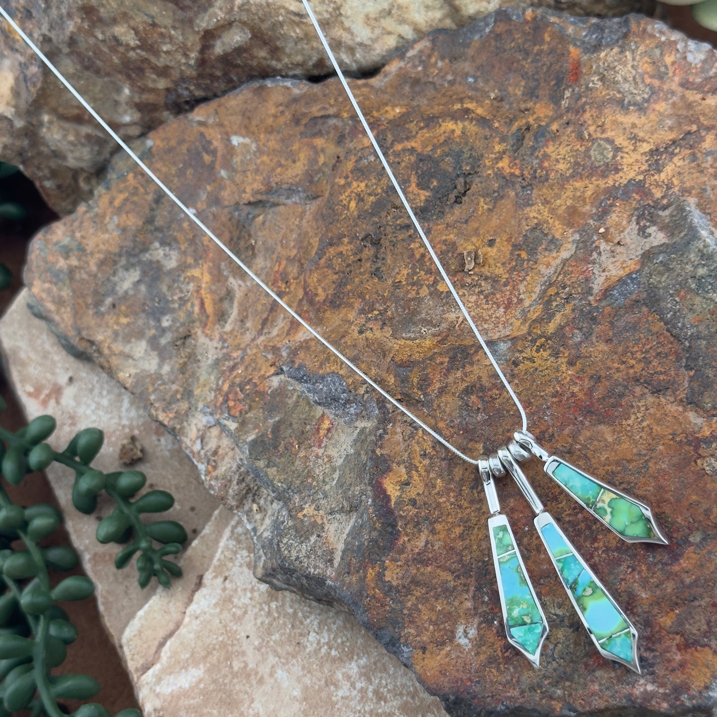 David Rosales Sonoran Gold Turquoise Inlaid Sterling Silver Necklace