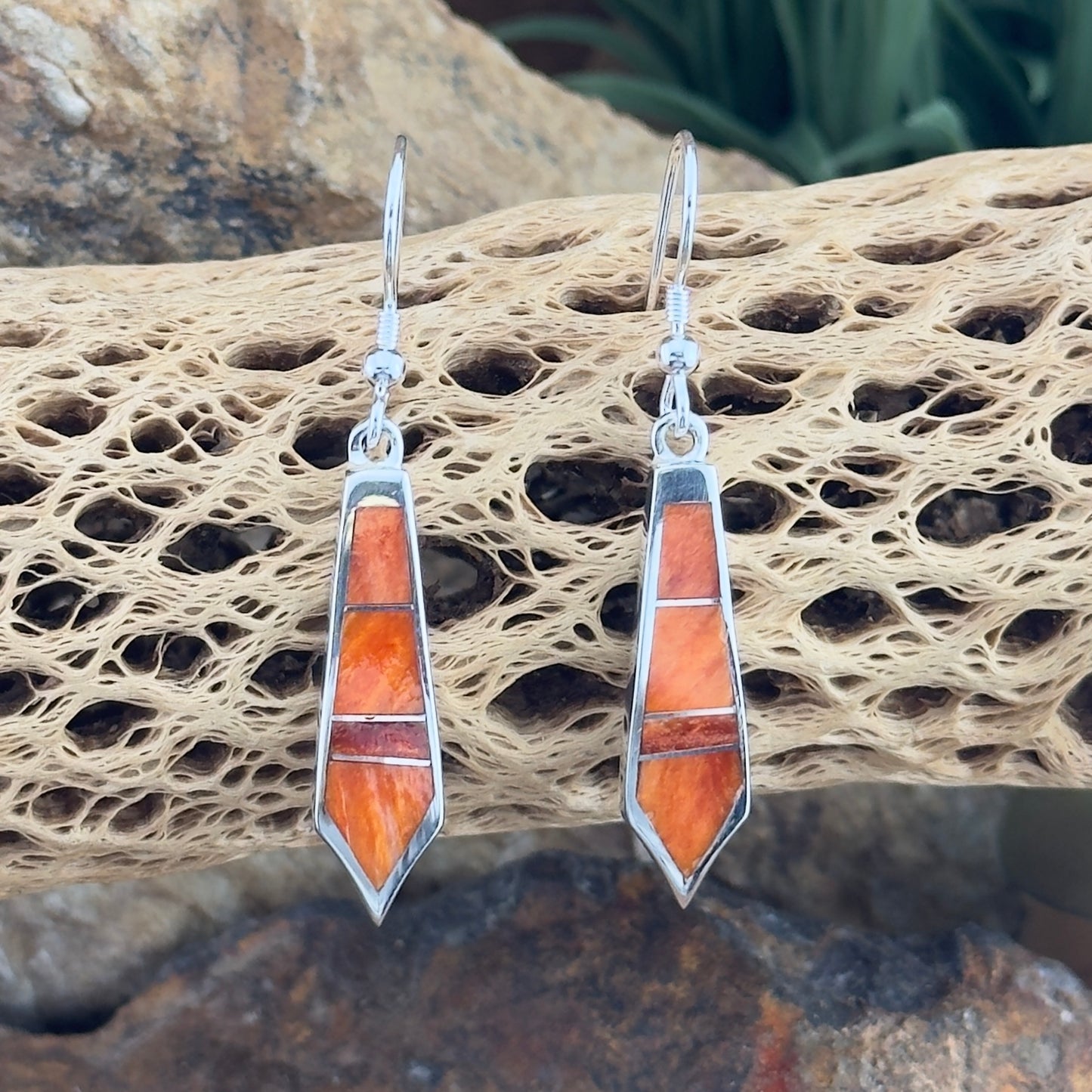 David Rosales Desert Fire Inlaid Sterling Silver Earrings