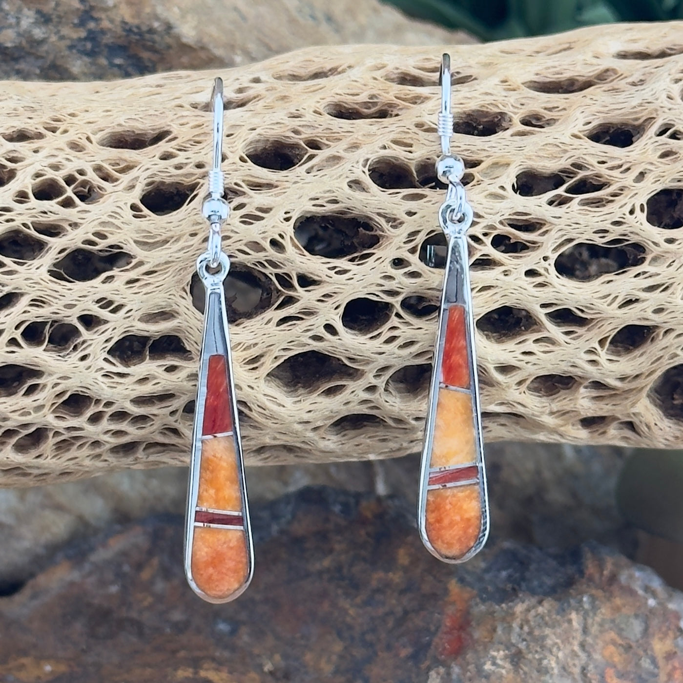 David Rosales Desert Fire Inlaid Sterling Silver Earrings