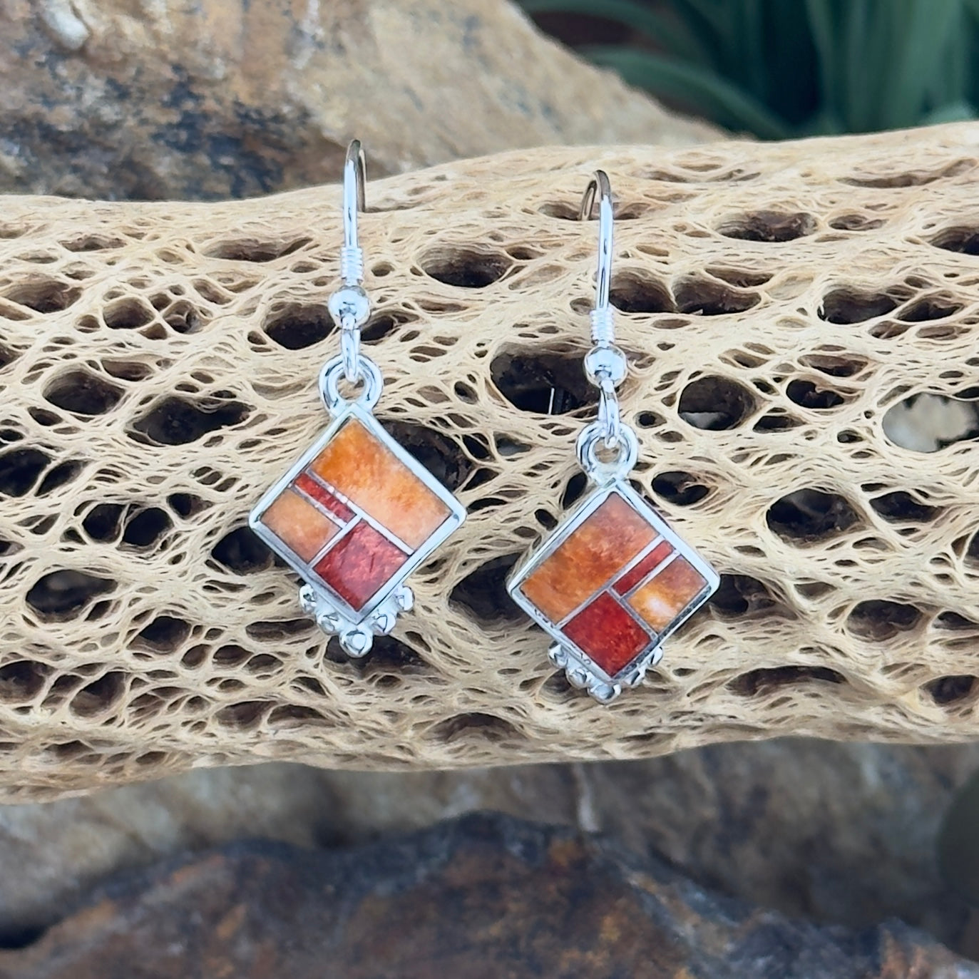 David Rosales Desert Fire Inlaid Sterling Silver Earrings