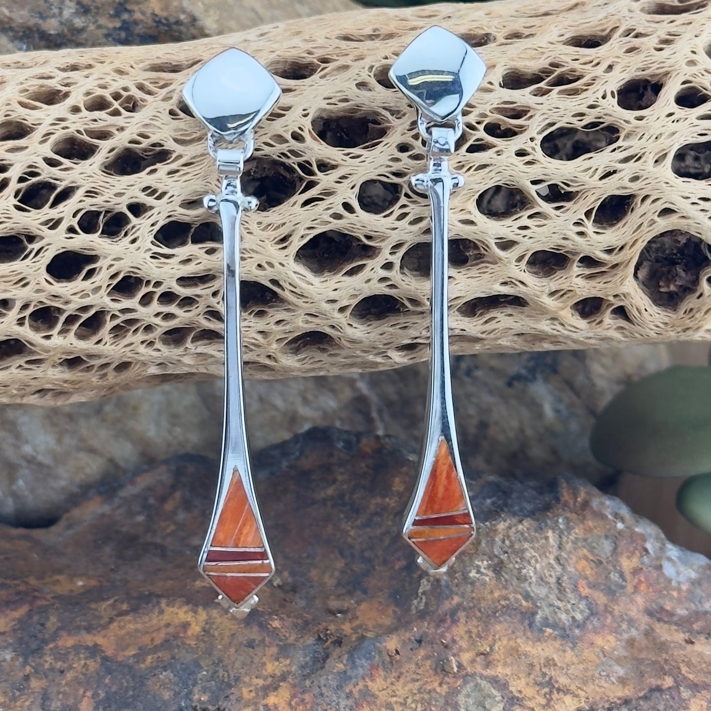 David Rosales Desert Fire Inlaid Sterling Silver Earrings