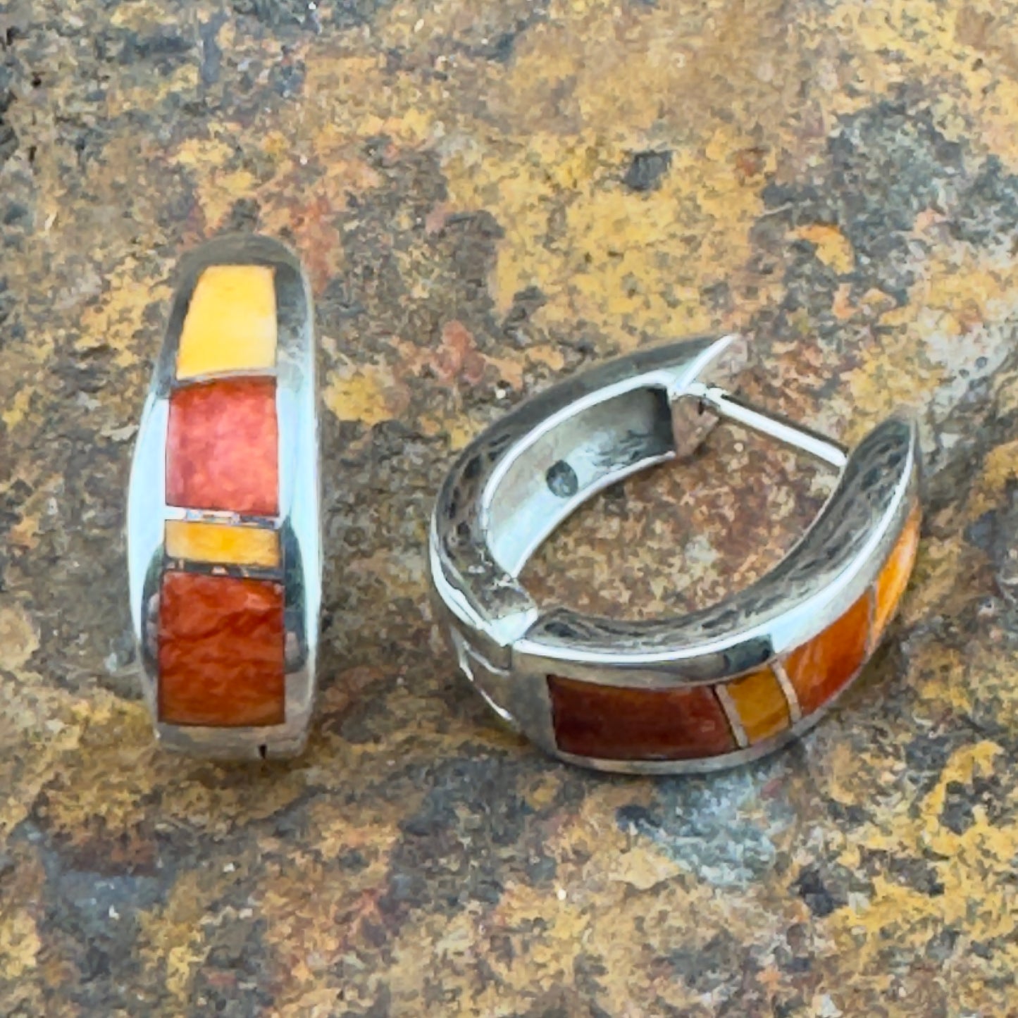 David Rosales Desert Fire Inlaid Sterling Silver Earrings